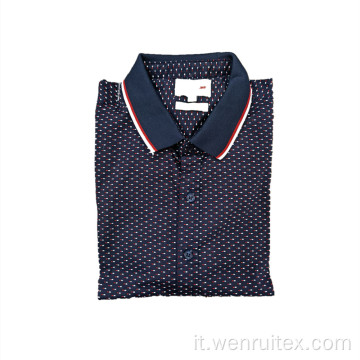 Camicia da uomo con risvolto stampato a pois a maniche lunghe in cotone